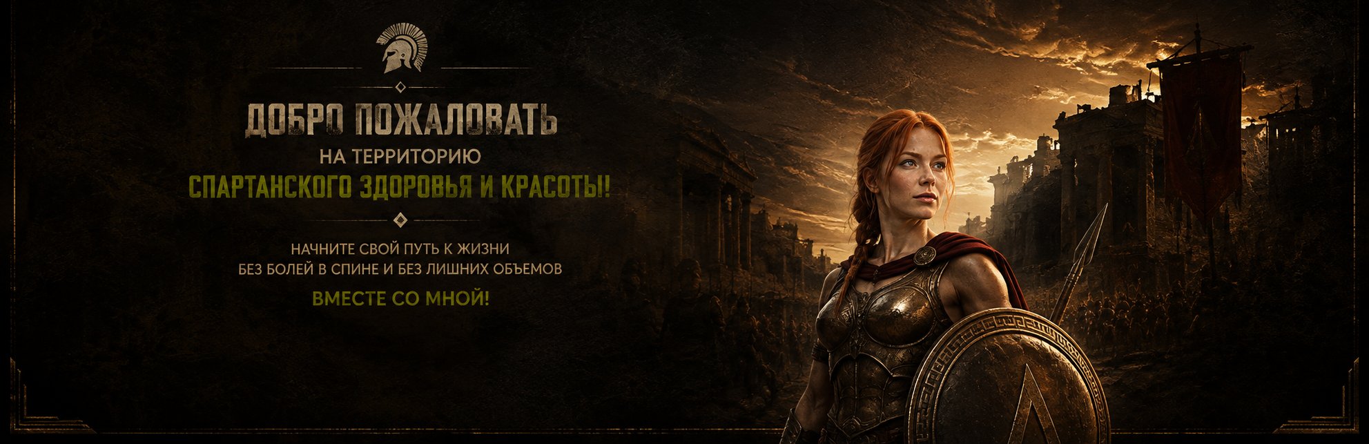 Добро пожаловать на территорию спартанского здоровья и красоты! Начните свой путь к жизни без болей в спине и без лишних объёмов вместе со мной!